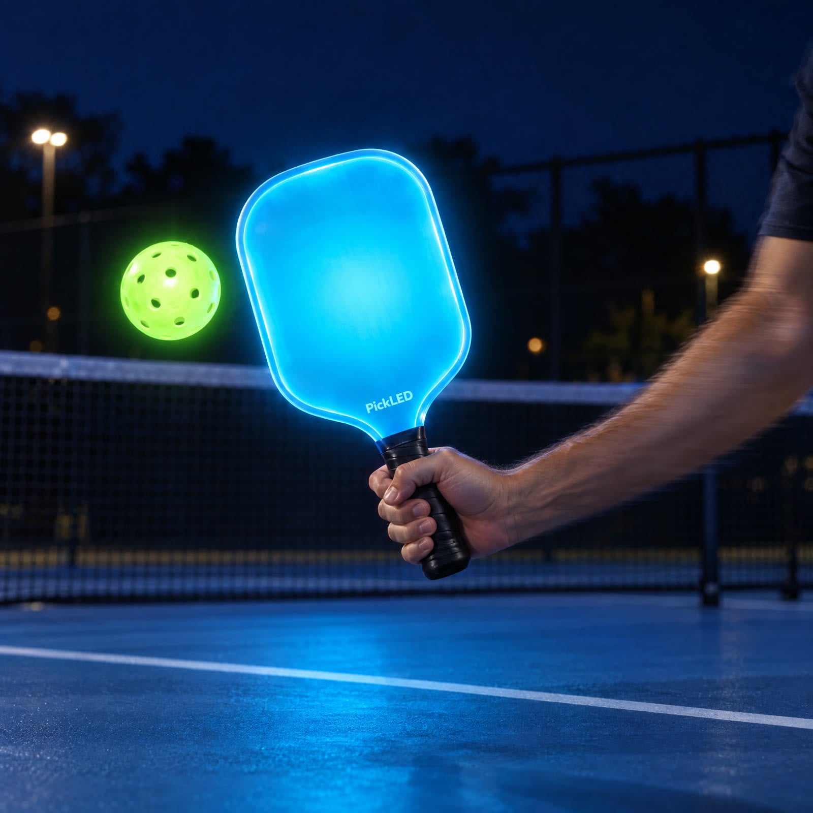 Night serve with a glowing paddle