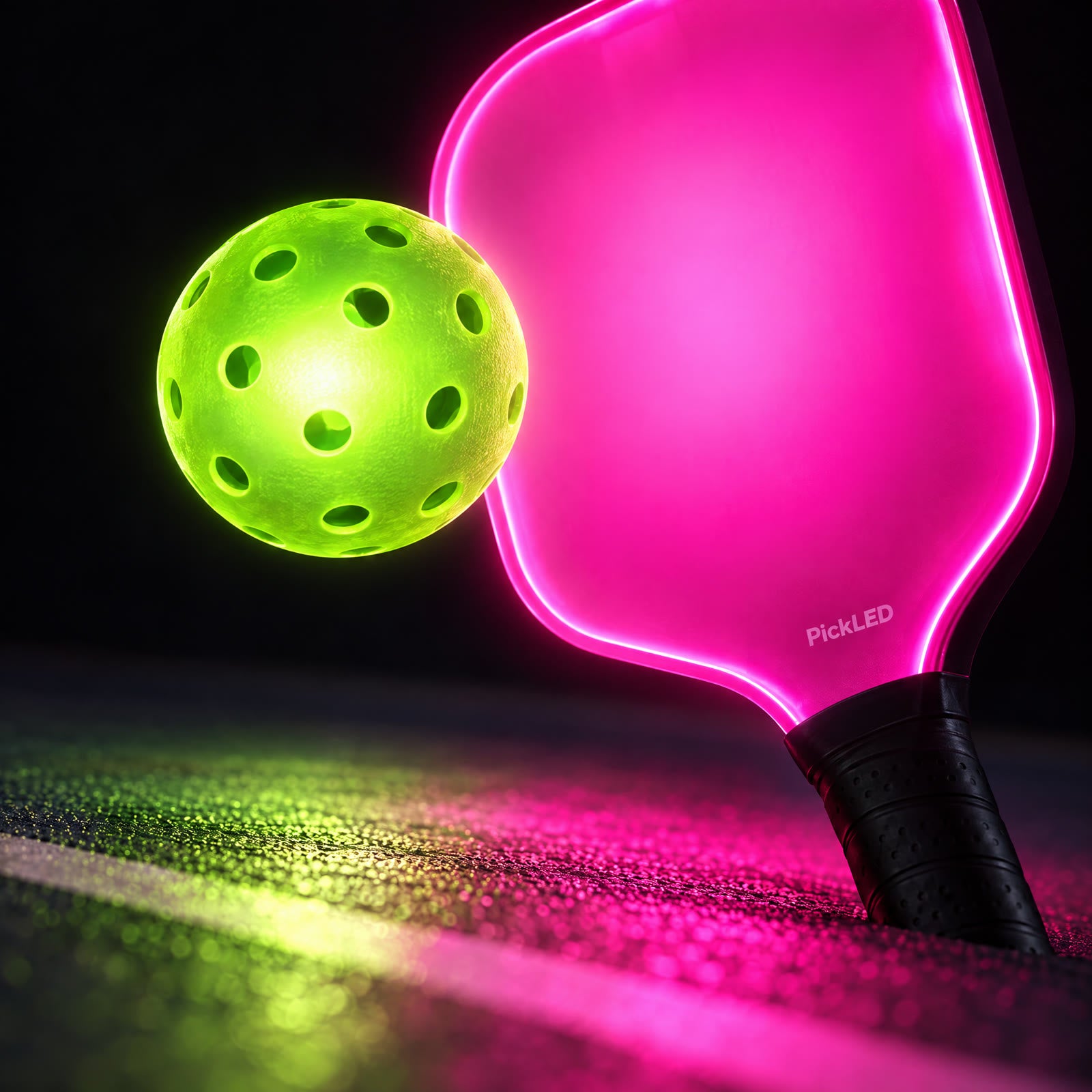 Glowing ball meeting a pink paddle